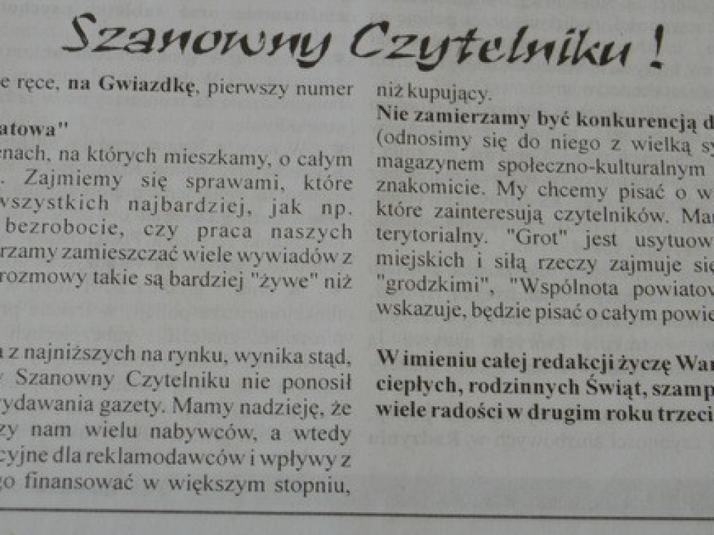 Pierwszy numer WSPÓLNOTY POWIATOWEJ - grudzień 2001