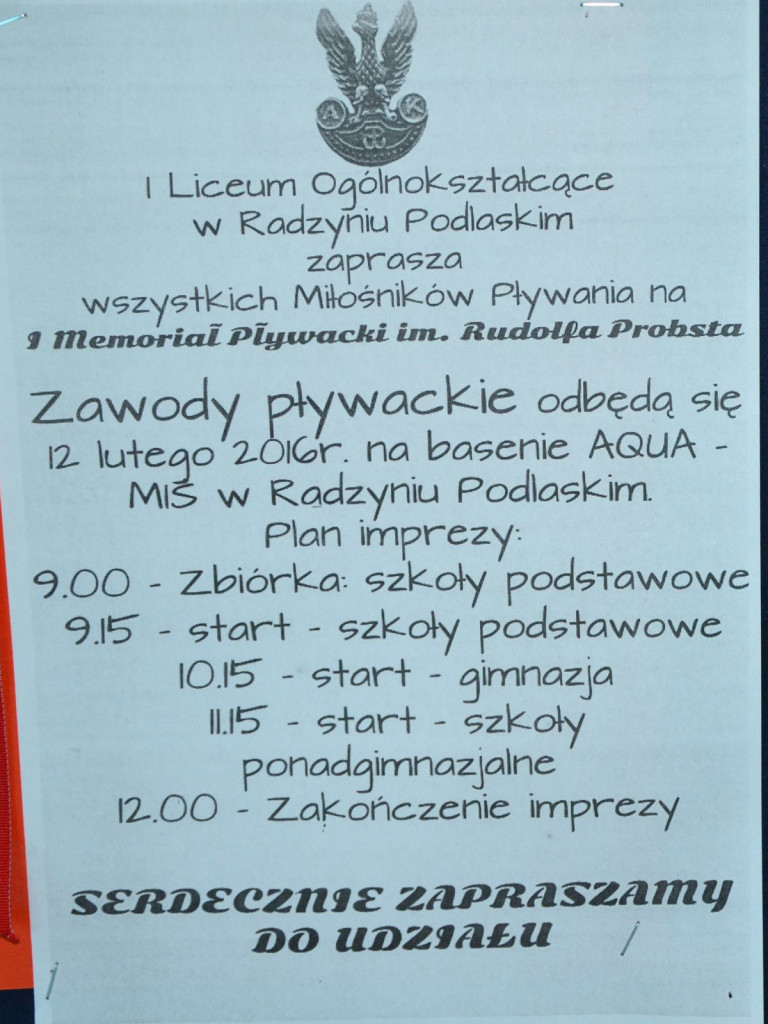 I Memoriał Pływacki im. Rudolfa Probsta