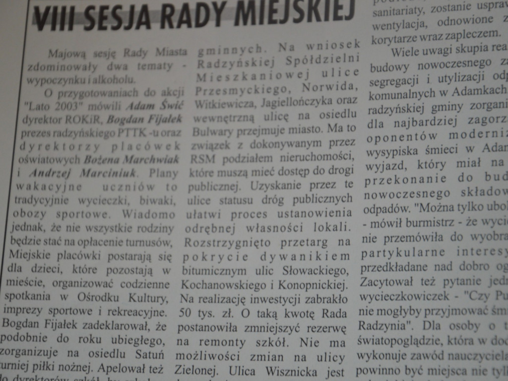 Radzyń 2003 na łamach 