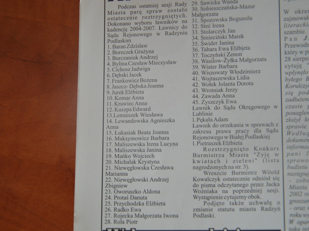 Radzyń 2003 na łamach 