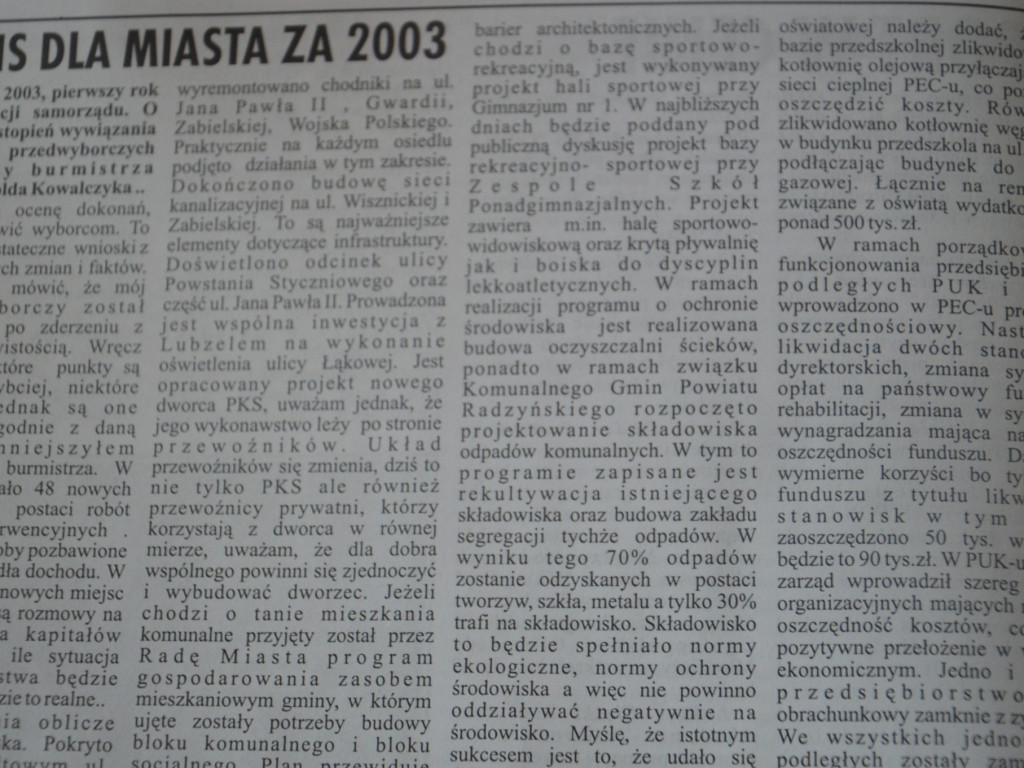 Radzyń 2003 na łamach 