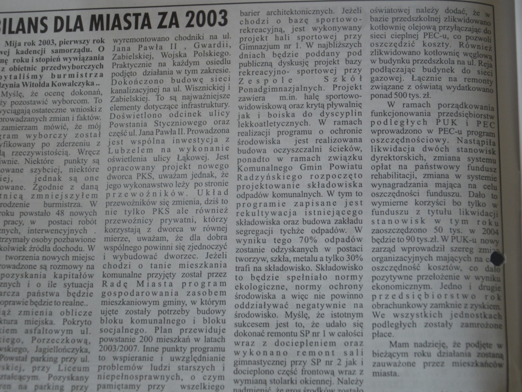 Radzyń 2003 na łamach 