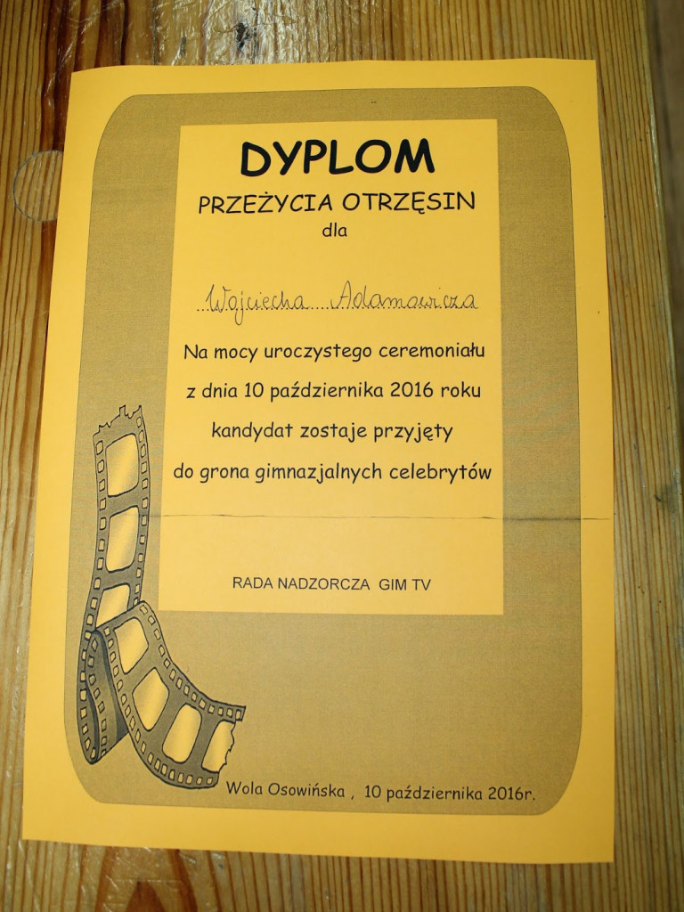 Otrzęsiny klas pierwszych w gimnazjum ZPO w Woli Osowińskiej