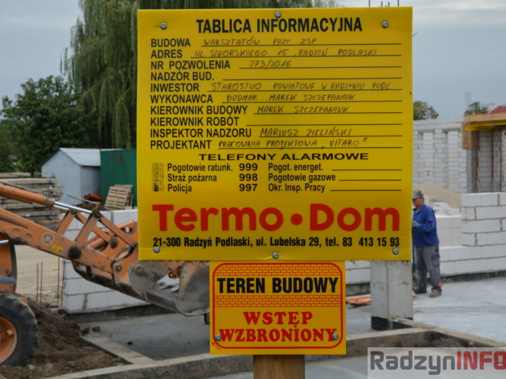 Postępy w budowie warsztatów przy ZSP