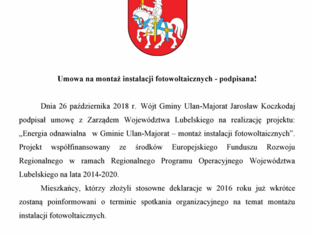 Podpisano umowę na montaż fotowoltaiki