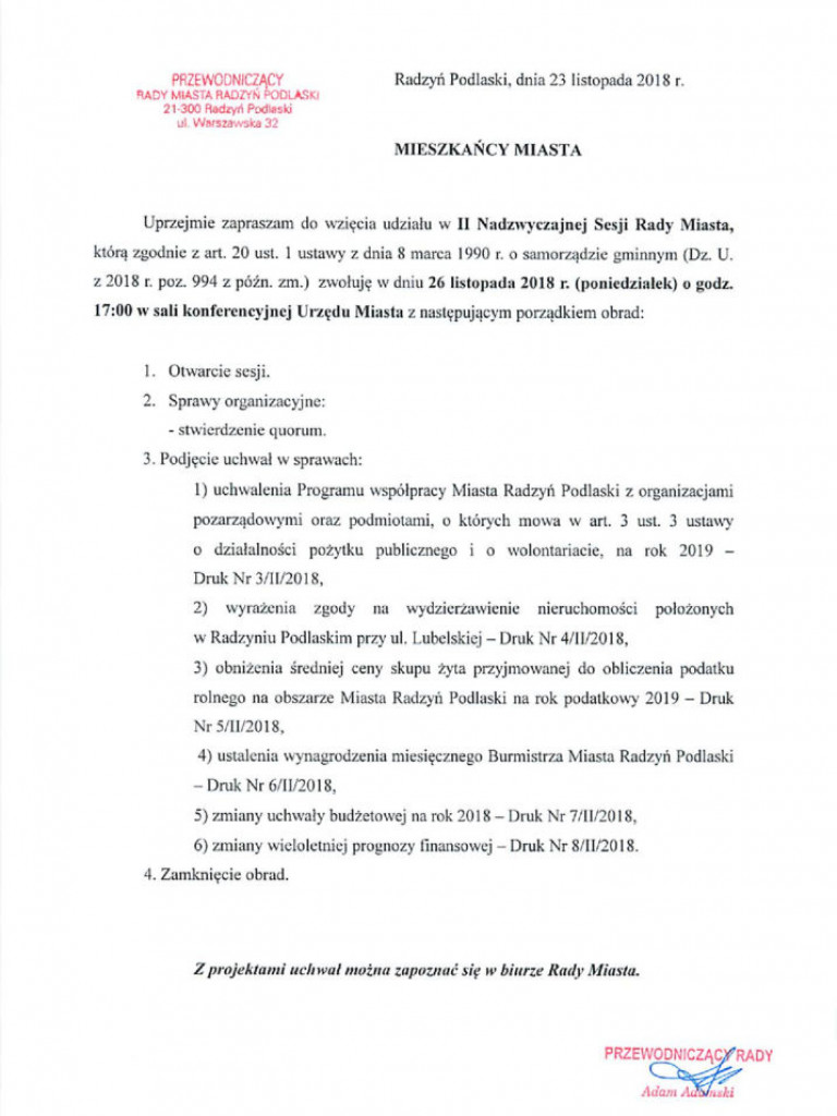 Nadzwyczajna sesja Rady Miasta