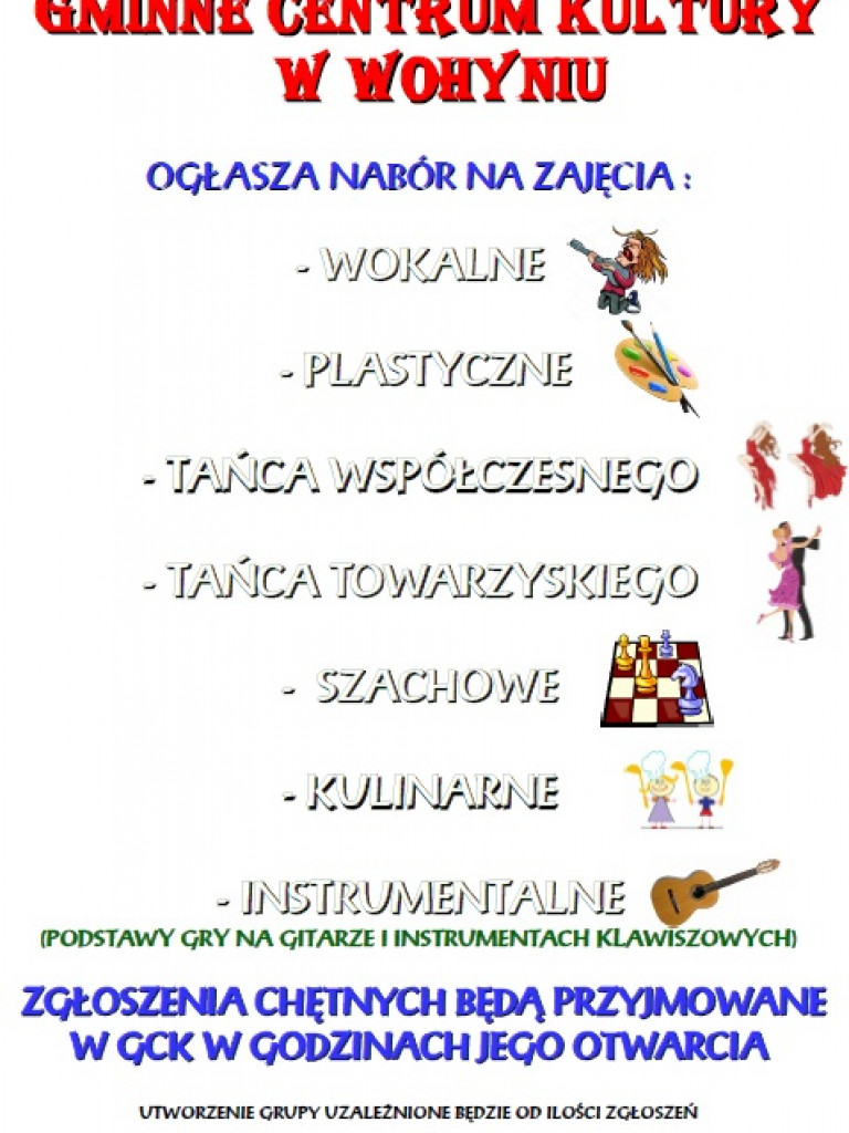 Nabór na zajęcia w Gminnym Centrum Kultury w Wohyniu