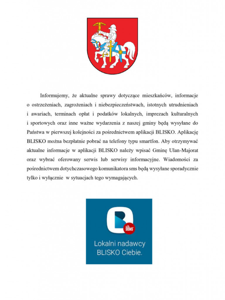 Aktualne informacje z gminy Ulan-Majorat w aplikacji BLISKO