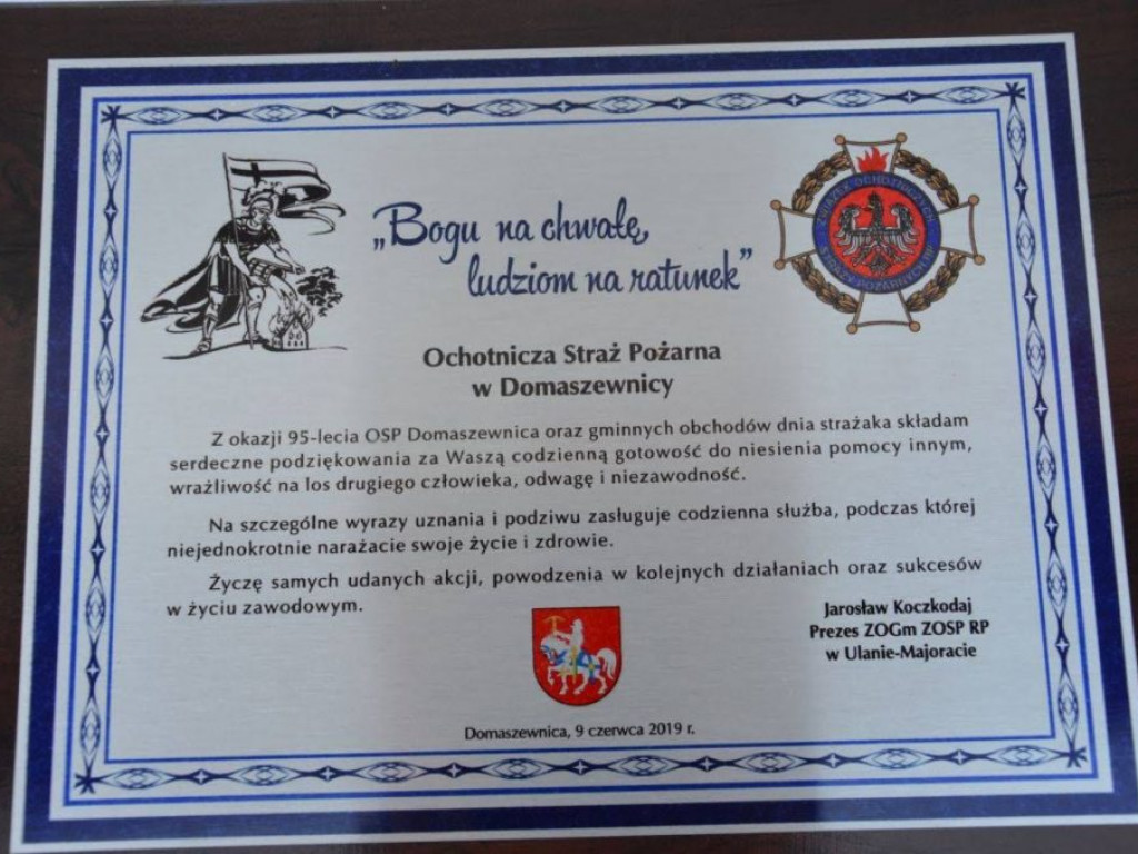 Obchody 95. rocznicy powstania OSP w Domaszewnicy