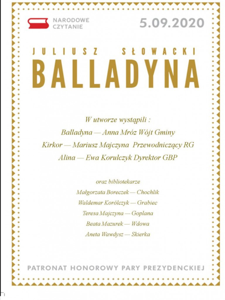 Narodowe Czytanie 2020 w Kąkolewnicy