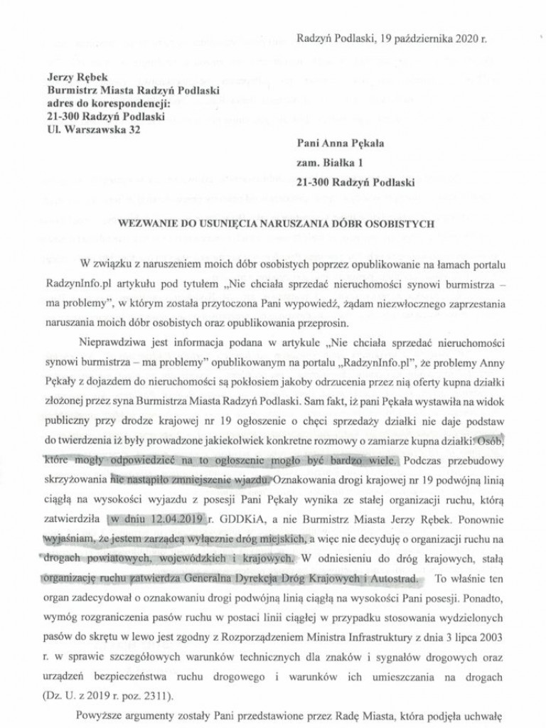 Korespondencja Anny Pękały z GDDKiA i burmistrzem