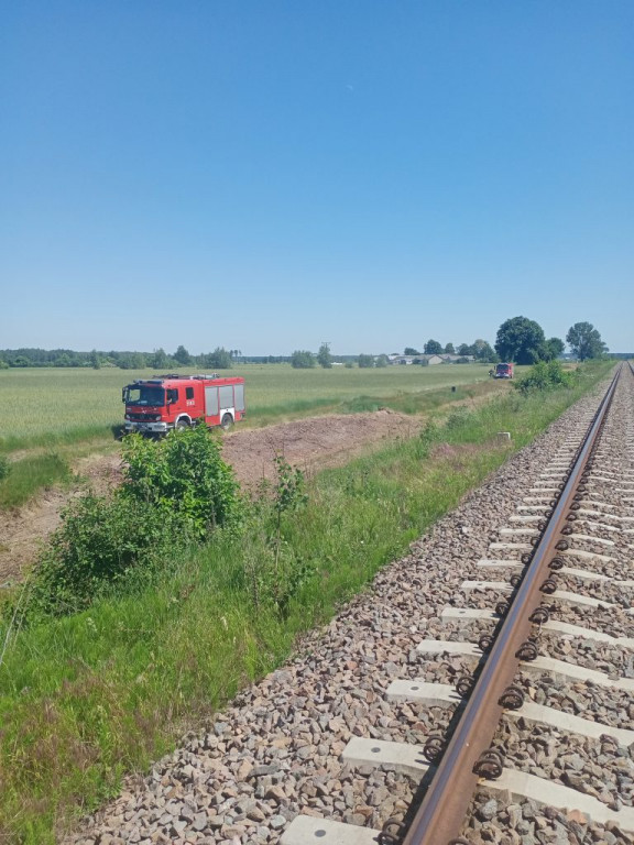 Pożar przy torach w Zakrzewie