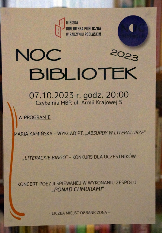 Noc Bibliotek 2023 i koncert w MBP w Radzyniu