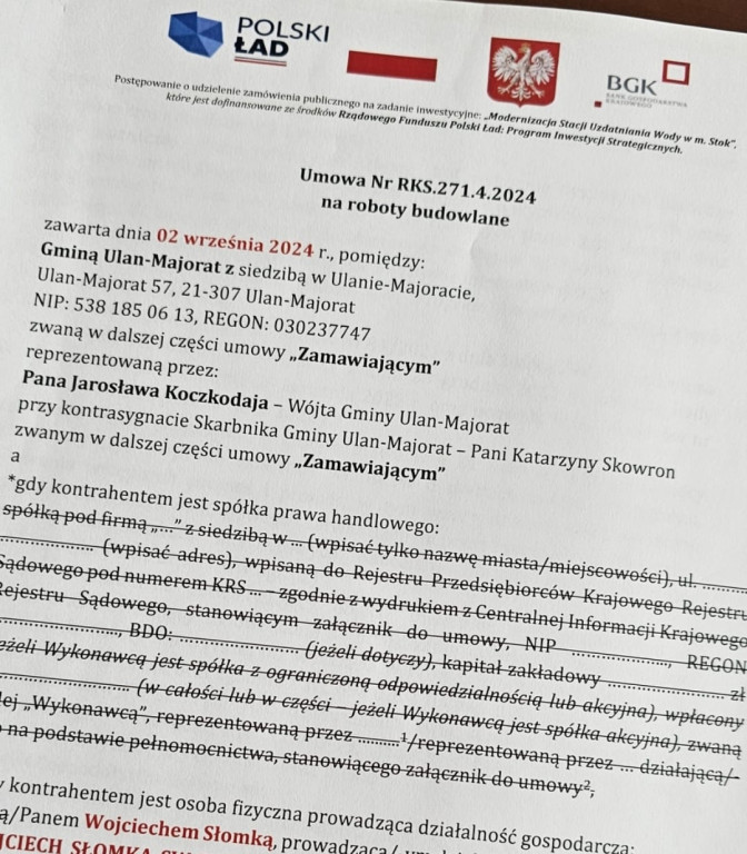 Umowa na modernizację stacji uzdatniania w Stoku