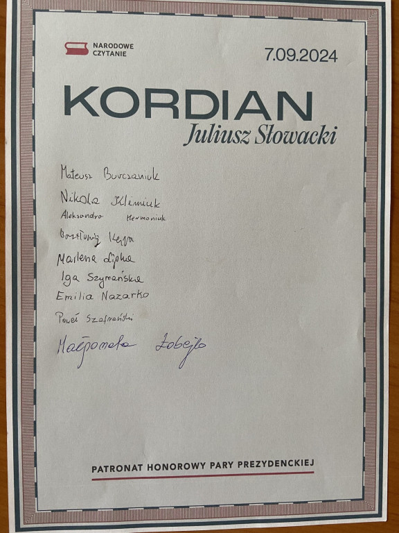 Narodowe Czytanie 2024 w LO w Komarówce Podlaskiej