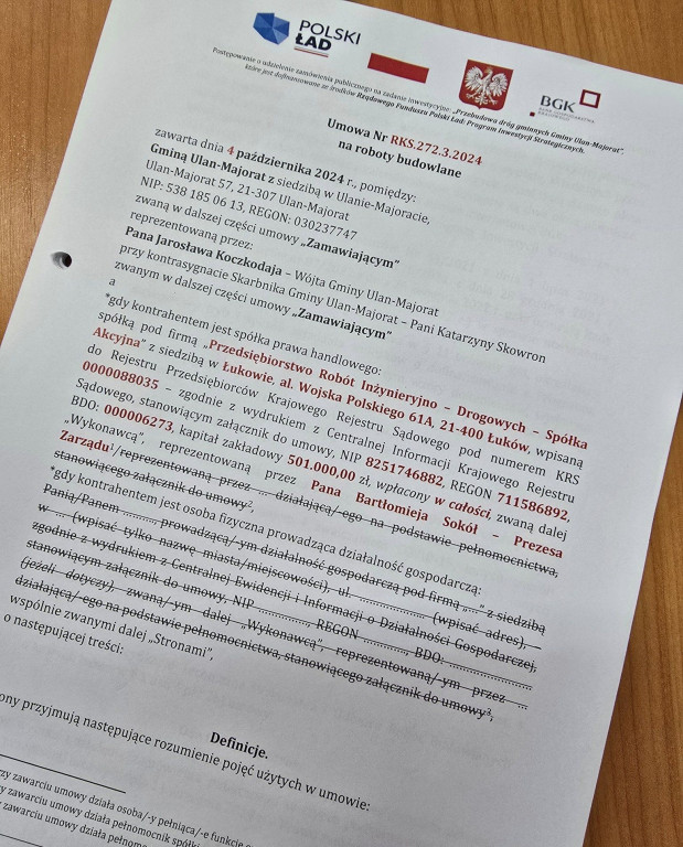 Podpisanie przez gm. Ulan umowy na remonty dróg
