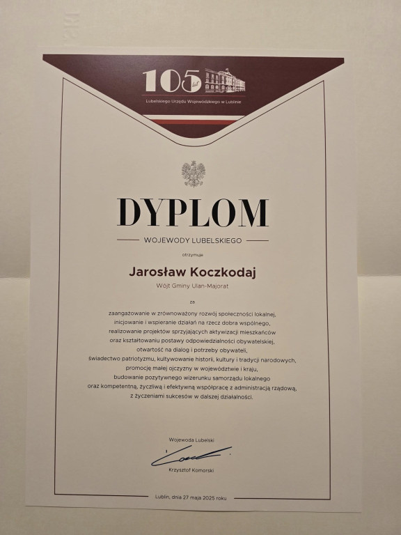Odznaczenie wójta Jarosława Koczkodaja