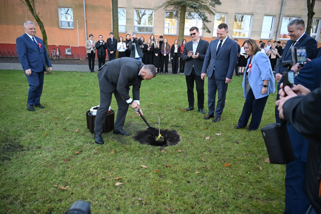 Zasadzenie dębu >Bartuś< na placu I LO w Radzyniu