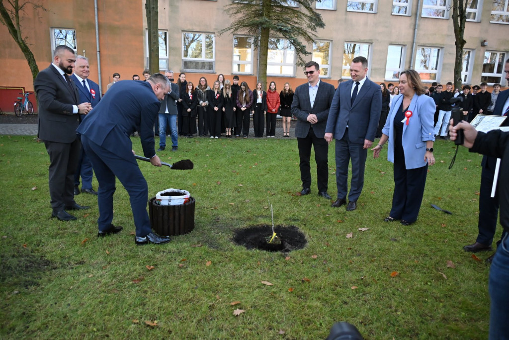 Zasadzenie dębu >Bartuś< na placu I LO w Radzyniu
