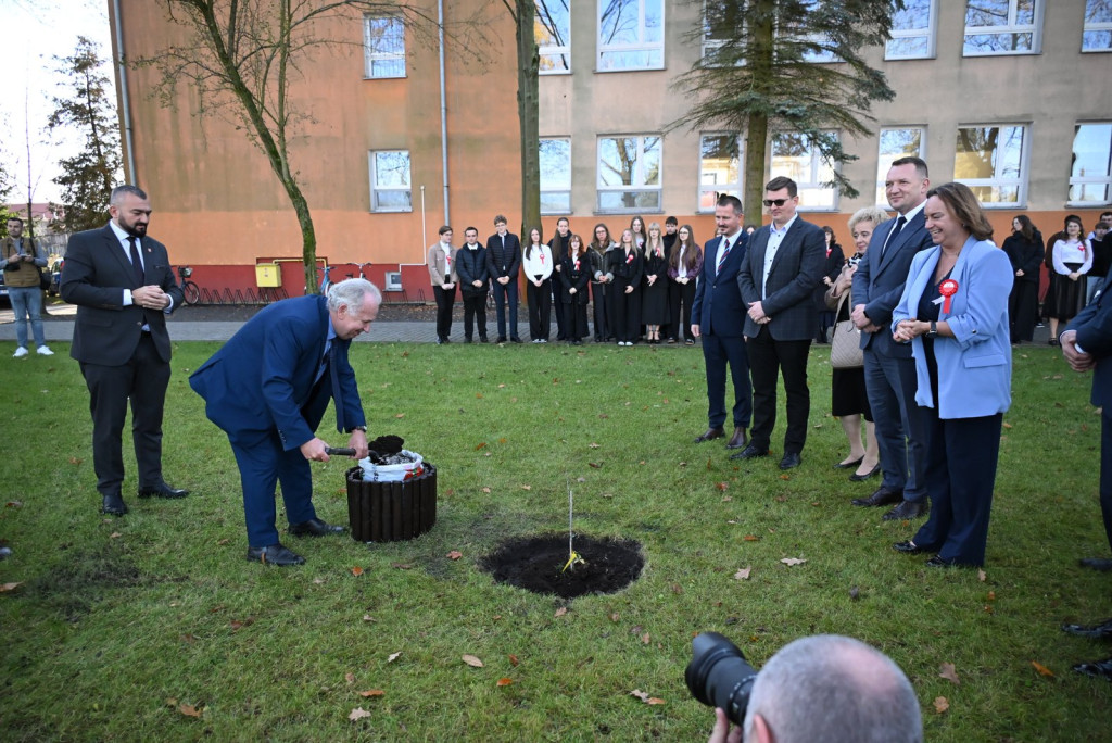 Zasadzenie dębu >Bartuś< na placu I LO w Radzyniu