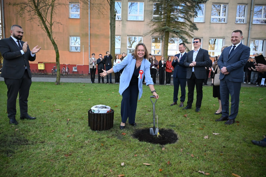 Zasadzenie dębu >Bartuś< na placu I LO w Radzyniu