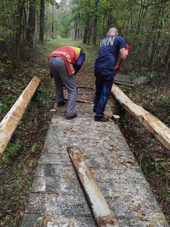 Wymiana kładki w lesie Sumierz
