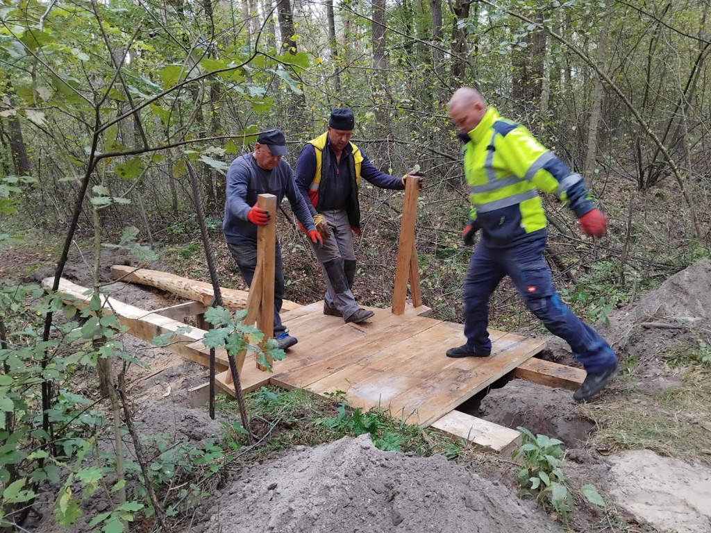 Wymiana kładki w lesie Sumierz