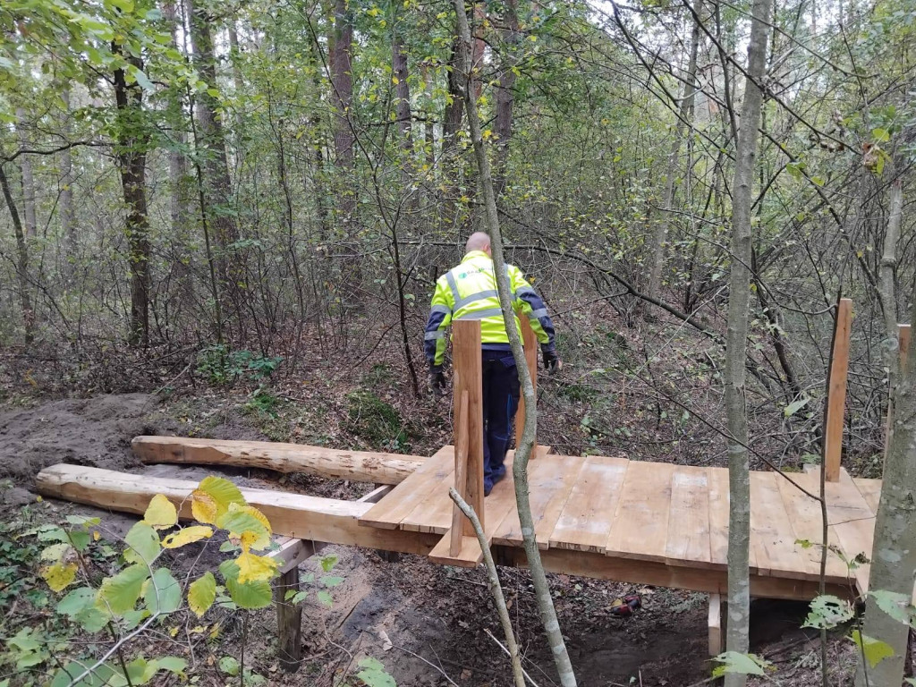 Wymiana kładki w lesie Sumierz