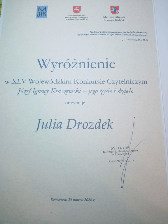 Uczennica I LO wyróżniona w konkursie