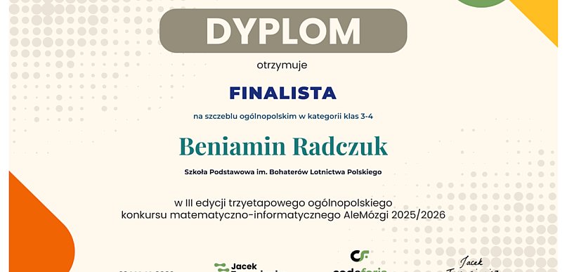 Uczeń SP w Komarówce finalistą konkursu "AleMózgi"