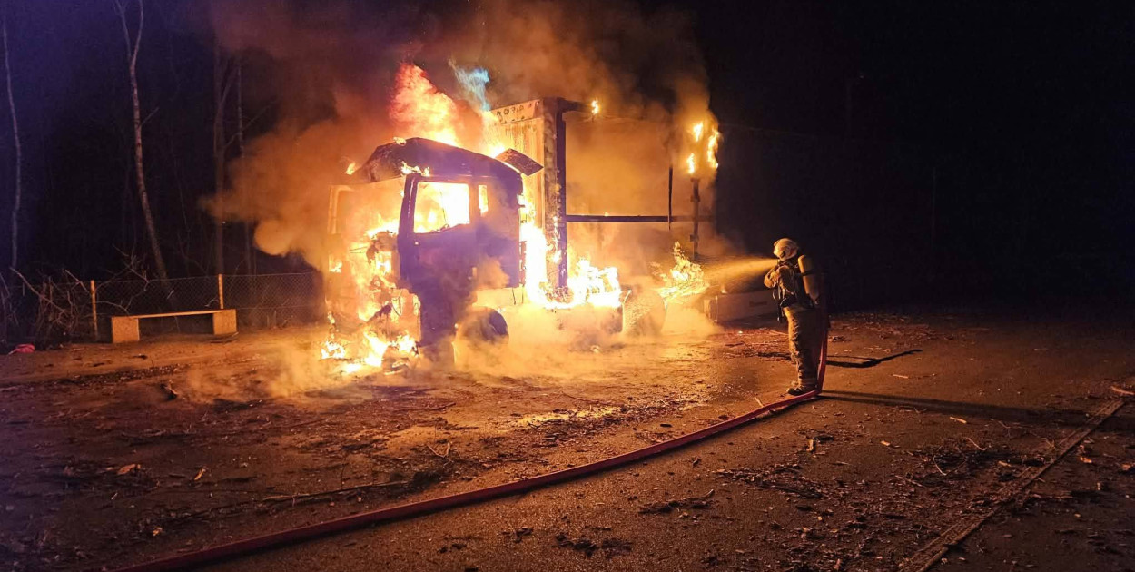 Pożar ciężarówki w Tchórzewie